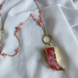 New Handmade Pink druzy necklace
